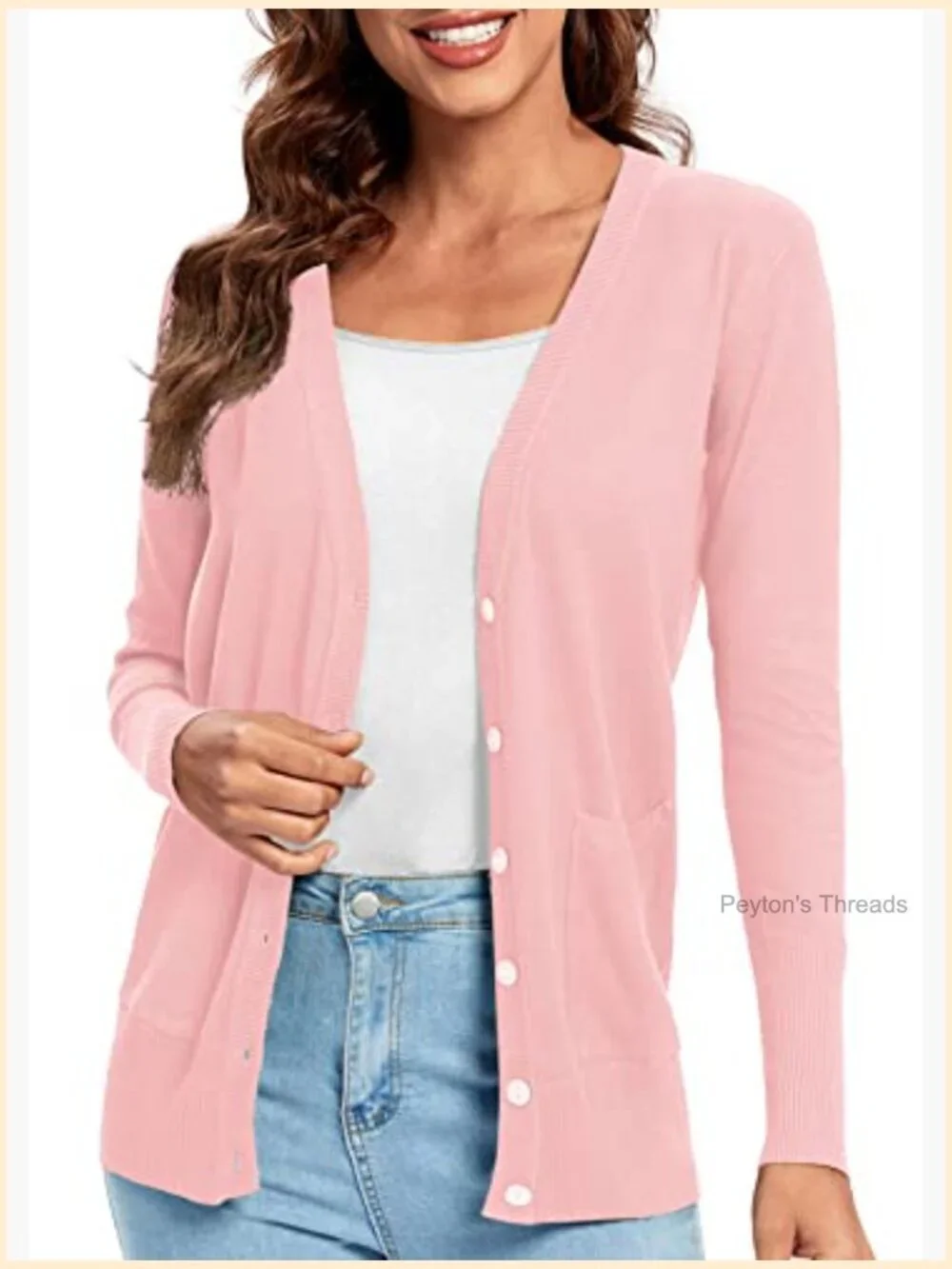 Lightweight Viscose Polyester Cardigan Sweater with Pockets Button Front